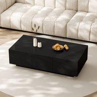BTM High-Gloss Coffee Table with Push-Pull Storage & Dual Drawers in Black
