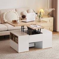 BTM Lift-Top Coffee Table with 2 Drawers & Storage, for Living Room in White