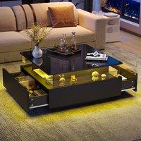 BTM Square LED Center Table with 2 Sliding Storage Drawers in Black