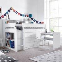 Bedmaster Ersa Mid Sleeper Bed With Desk With Memory Foam Mattress in White | Size: Single