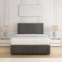 BSSPOKE Hazel Divan Bed Set Plush Velvet 24 Headboard & Mattress No Drawers in Grey | Size: Single