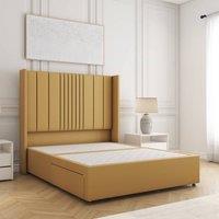 BSSPOKE Charlotte Divan Bed Plush Velvet 54Headboard & No Mattress No Drawers in Mustard | Size: Single