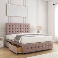 BSSPOKE Eva Divan Bed Plush Velvet 24 Headboard 2 Drawers Footend & Mattress in Pink | Size: King