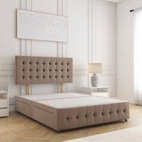 BSSPOKE Eva Divan Bed Plush Velvet 24Headboard 2Drawers Footend & No Mattress in Taupe | Size: King