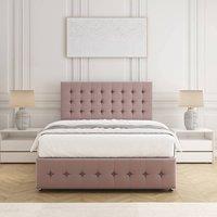 BSSPOKE Eva Divan Bed Set Plush Velvet 24 Headboard & Mattress No Drawers in Pink | Size: Double