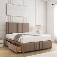 BSSPOKE Hazel Divan Bed Plush Velvet 24Headboard 2Drawers Same Side Mattress in Taupe | Size: Small Double