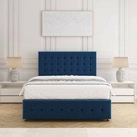 BSSPOKE Eva Divan Bed Set Plush Velvet 24 Headboard & Mattress No Drawers in Blue | Size: Small Double