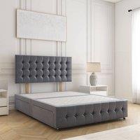BSSPOKE Eva Divan Bed Plush Velvet Set 24 Headboard & No Mattress No Drawers in Charcoal | Size: Single
