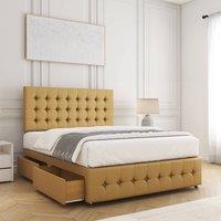 BSSPOKE Eva Divan Bed Plush Velvet 24Headboard & 2Drawers Same Side Mattress in Mustard | Size: King