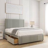 BSSPOKE Hazel Plush Velvet Divan Bed Set 24 Headboard & 4Drawers Mattress in Silver | Size: Super King