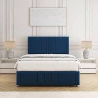 BSSPOKE Hazel Divan Bed Set Plush Velvet 24 Headboard & Mattress No Drawers in Blue | Size: Double