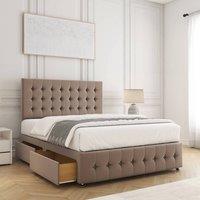 BSSPOKE Eva Divan Bed Plush Velvet 24 Headboard 2 Drawers Footend & Mattress in Taupe | Size: Double