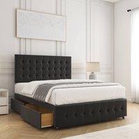 BSSPOKE Eva Divan Bed Plush Velvet 24Headboard & 2Drawers Same Side Mattress in Black | Size: Small Double