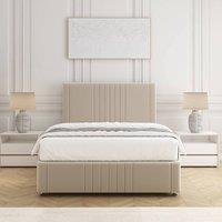 BSSPOKE Hazel Divan Bed Set Plush Velvet 24 Headboard & Mattress No Drawers in Cream | Size: King