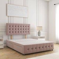 BSSPOKE Eva Divan Bed Plush Velvet 24Headboard 2Drawers Same Side No Mattress in Pink | Size: King