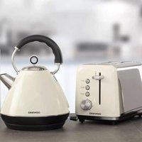 Daewoo Cream Kensington' Pyramid Matching 2 Slice Toaster & Kettle Set 1.7 Litre 3000W Bundle Pack