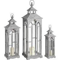 Love Lace Set Of Three Wooden Lanterns With Archway Design in Grey