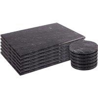 Argon Tableware Marble Placemats & Round Coasters - 12pc Kitchen Dining Table Mats in Black