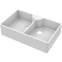Balterley 2 Bowl Stepped Weir Butler Kitchen Sink Tap Ledge No Overflow Tap Hole in White