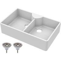 Balterley 2 Bowl Fireclay Butler Sink Stepped Weir Wastes 895x550x220mm in White