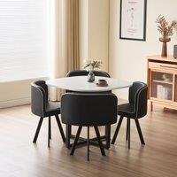 Comfy Living Ltd White 90cm Square Dining Table Set with 4 Black Chairs