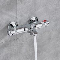 Nes Home Modern Wall Mounted Thermostatic Bath Shower Mixer Tap in Metallic Silver