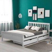 BTM Solid Pine Wood Bed Frame with Storage Drawers in White | Size: Double