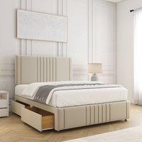 BSSPOKE Hazel Divan Bed Plush Velvet 24Headboard 2Drawers Footend & Mattress in Cream | Size: Super King