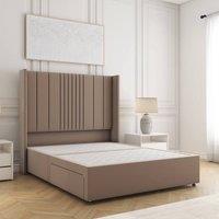 BSSPOKE Charlotte Divan Bed Plush Velvet 54Headboard & No Mattress No Drawers in Taupe | Size: Single