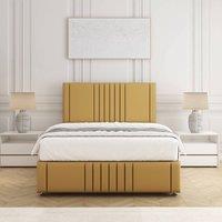 BSSPOKE Hazel Divan Bed Set Plush Velvet 24 Headboard & Mattress No Drawers in Mustard | Size: Super King