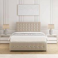 BSSPOKE Eva Divan Bed Set Plush Velvet 24 Headboard & Mattress No Drawers in Cream | Size: King