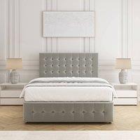 BSSPOKE Eva Divan Bed Set Plush Velvet 24 Headboard & Mattress No Drawers in Silver | Size: King