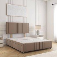 BSSPOKE Hazel Plush Velvet Divan Bed Set 24 Headboard & 4Drawers No Mattress in Taupe | Size: Small Double