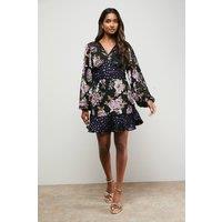 Oasis Women's Floral Devore Mix Mini Dress | Size: 8