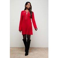 Oasis Women's Embellished Bow Knitted Dress in Red | Size: Medium