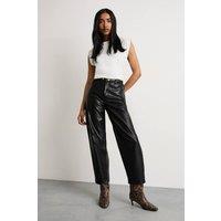 Warehouse Women's Barrel Leg Faux Leather Trouser in Black | Size: 8