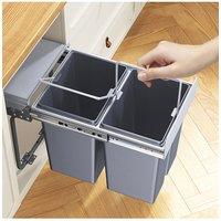 Living and Home 40L Kitchen 2 Pull-Out Recyclling Dustbin Compartment Trash Can Waste Bin Under Cabinet in Grey