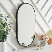 Living and Home Modern Oval Metal Wall Mirror Black