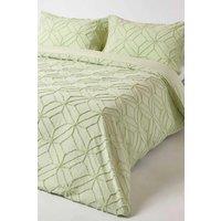 Homescapes Diamond Cotton Tufted Duvet Cover Set in Green | Size: Single