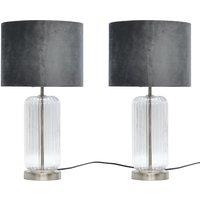 First Choice Lighting Set of 2 Walpole - Glass & Brushed Chrome 49cm Table Lamps in Silver