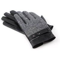 POM Collection Men's Mens Faux Leather Check Gloves in Grey