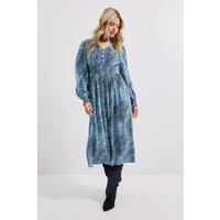 Dorothy Perkins Women's V Neck Button Front Detail Printed Midi Dress in Purple | Size: 8