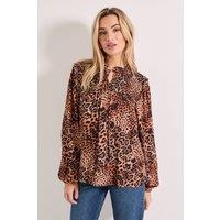 Dorothy Perkins Women's Leapord Smocked Yoke Tie Detail Blouson Sleeve Printed Top in Leopard | Size: 8