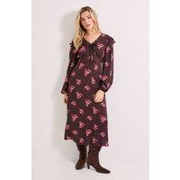 Dorothy Perkins Women's Chocolate Ditsy Contrast Bow Detail Frill Printed Midaxi Dress | Size: 8