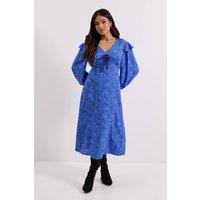Dorothy Perkins Women's Petite Blue Animal Contrast Bow Detail Frill Printed Midaxi Dress | Size: 8