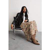 Warehouse Women's Burnout Chiffon Printed Midaxi Skirt in Brown | Size: 10