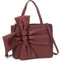 Fontanella Fashion Women's Ila Big Bow Ribbon PU Leather Top Handle Crossbody Tote Bag in Burgundy