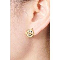 Outrage London Women's Gold Split Circle Smiley Face Stud Earrings