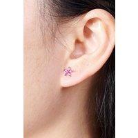 Outrage London Women's Pink Flower Silver Stud Earrings