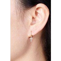 Outrage London Women's Dangling Gold Cz Cross Earrings | Size: Small